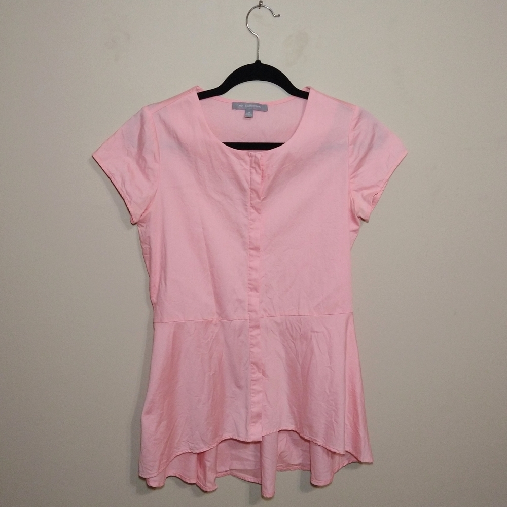My Collection Pink Short Sleeve Peplum Blouse Extra Small